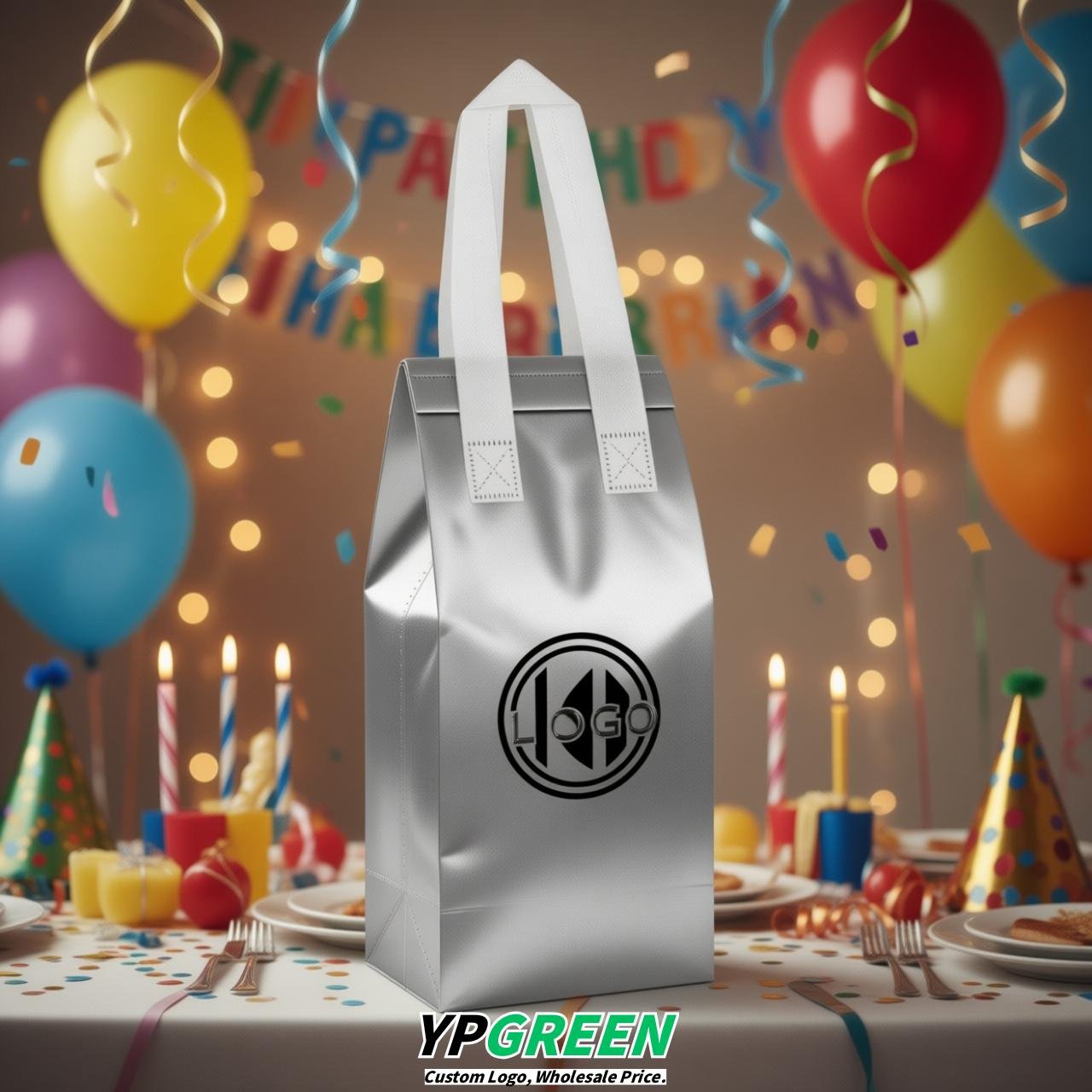 Silver Individual insulated take away bags wholesale 11x4.7x3.9 inches Thermal Beverage Take Out Bags