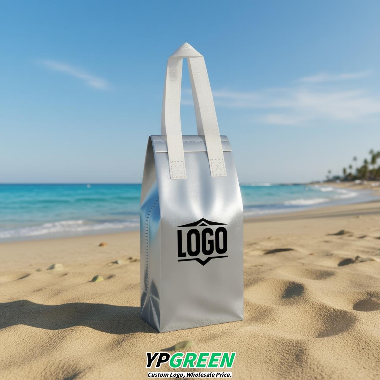 Silver Individual insulated take away bags wholesale 11x4.7x3.9 inches Thermal Beverage Take Out Bags