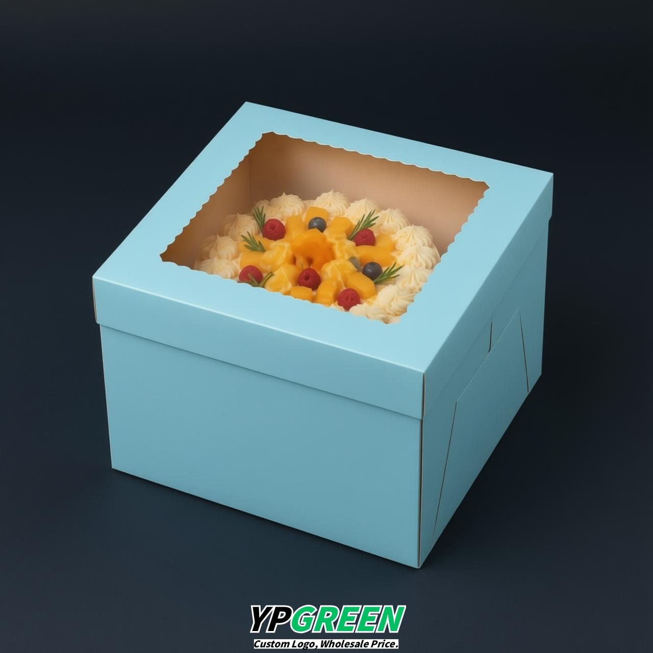 Sky Blue 10 & 12 inches Tall Cake Box with Window - Square Cardboard Cake Box