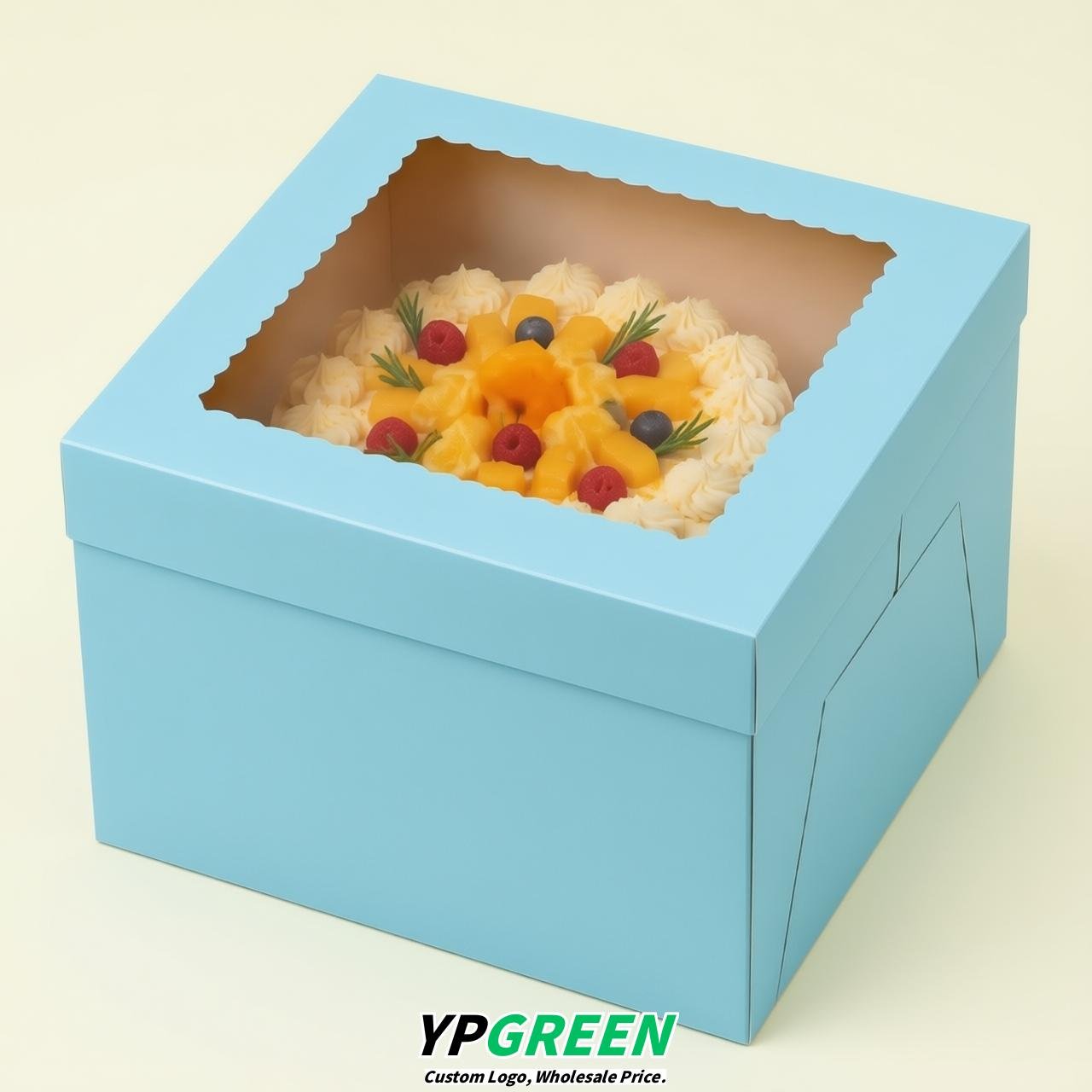 Sky Blue 10 & 12 inches Tall Cake Box with Window - Square Cardboard Cake Box