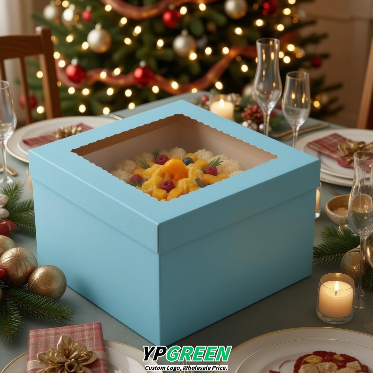 Sky Blue 10 & 12 inches Tall Cake Box with Window - Square Cardboard Cake Box Sky Blue 10 & 12 inches Tall Cake Box with Window - Square Cardboard Cake Box