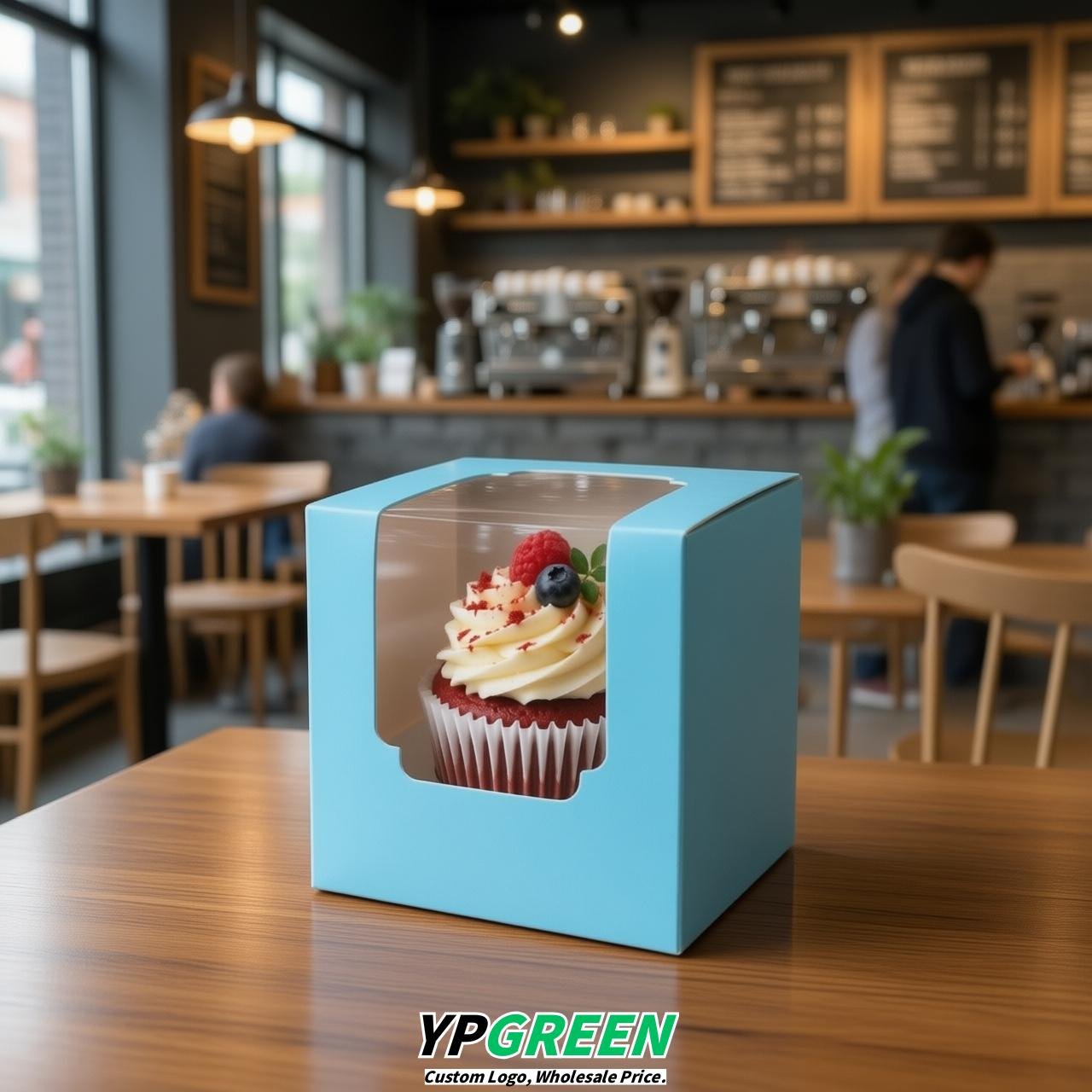 Sky Blue Individual 3.5 inches Square Paper Cupcake Box Containers with Windows & Inserts