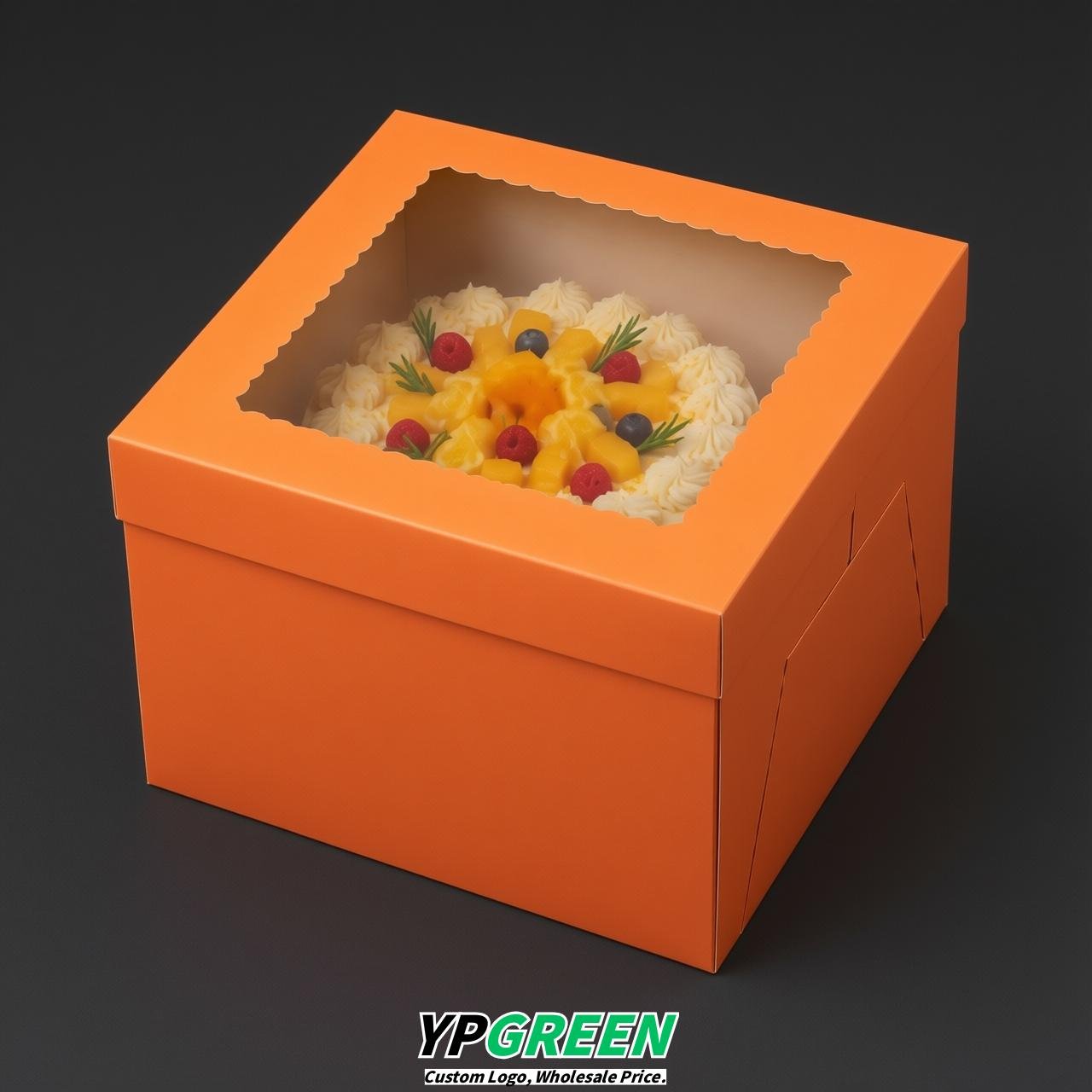 Tangerine 10 & 12 inches Tall Cake Box with Window - Square Cardboard Cake Box