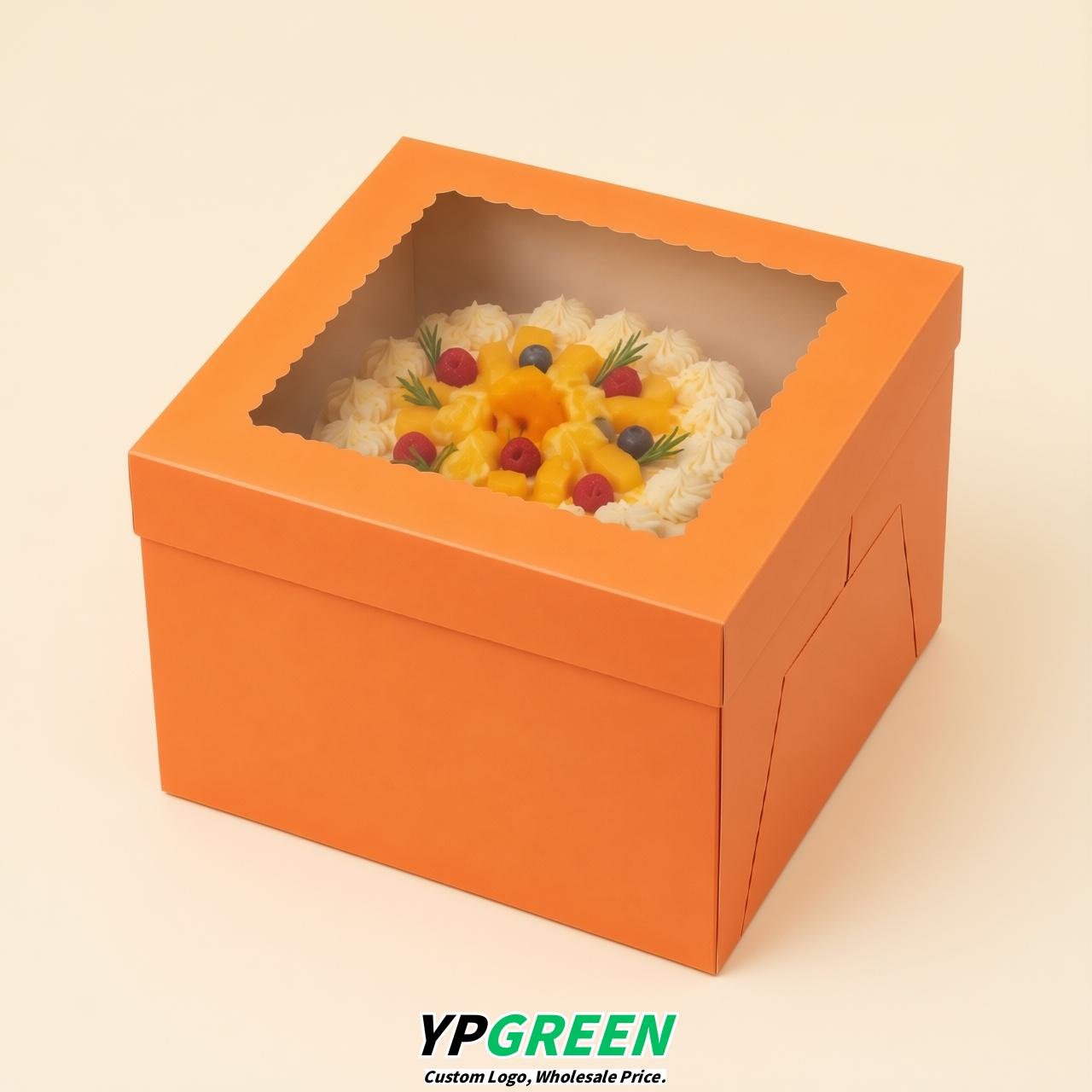Tangerine 10 & 12 inches Tall Cake Box with Window - Square Cardboard Cake Box