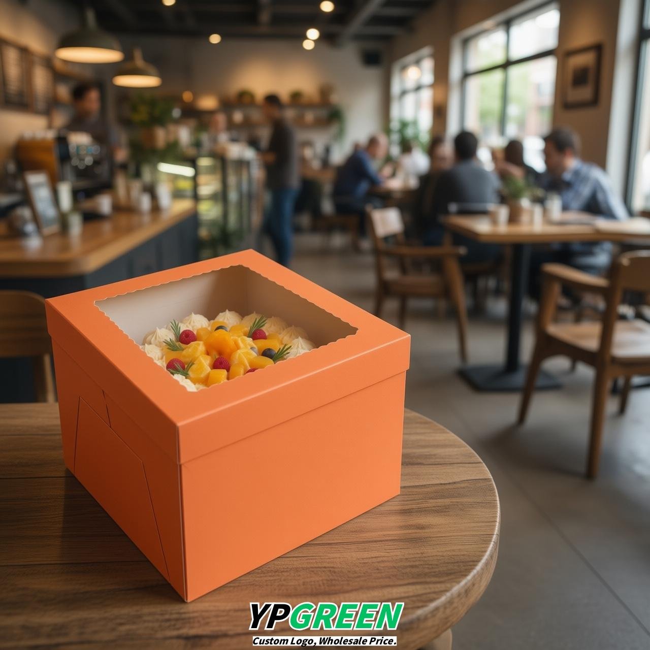 Tangerine 10 & 12 inches Tall Cake Box with Window - Square Cardboard Cake Box