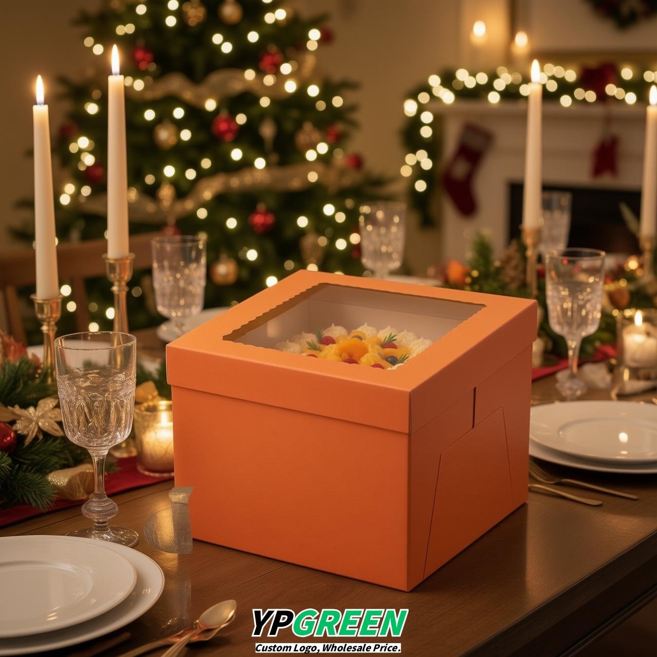 Tangerine 10 & 12 inches Tall Cake Box with Window - Square Cardboard Cake Box Tangerine 10 & 12 inches Tall Cake Box with Window - Square Cardboard Cake Box