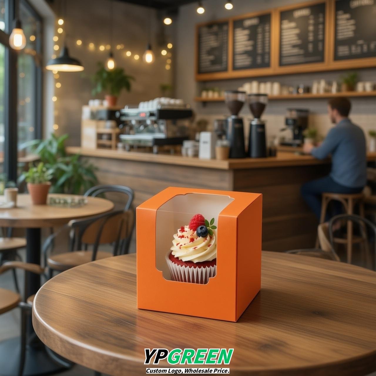 Tangerine Individual 3.5 inches Square Paper Cupcake Box Containers with Windows & Inserts Tangerine Individual 3.5 inches Square Paper Cupcake Box Containers with Windows & Inserts