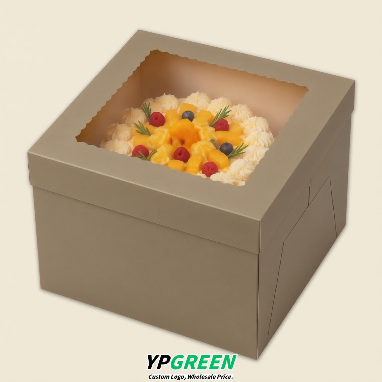 Taupe 10 & 12 inches Tall Cake Box with Window - Square Cardboard Cake Box