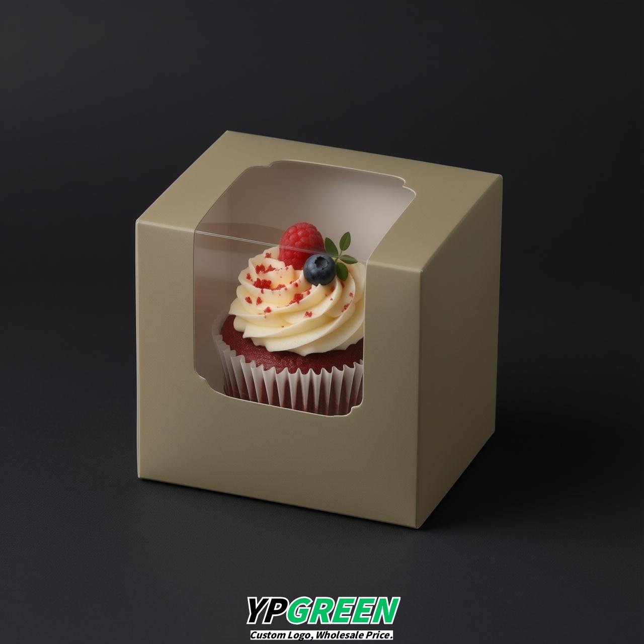 Taupe Individual 3.5 inches Square Paper Cupcake Box Containers with Windows & Inserts