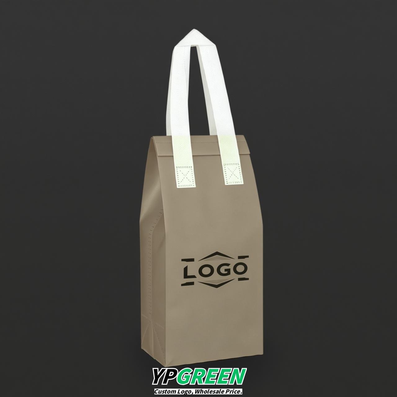 Taupe Individual insulated take away bags wholesale 11x4.7x3.9 inches Thermal Beverage Take Out Bags