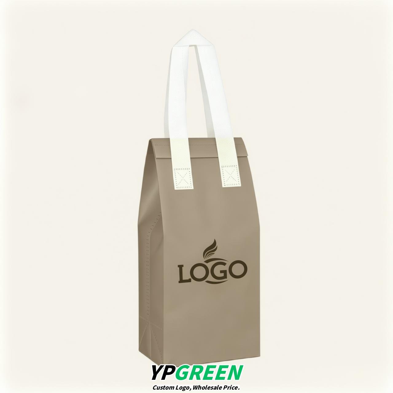 Taupe Individual insulated take away bags wholesale 11x4.7x3.9 inches Thermal Beverage Take Out Bags