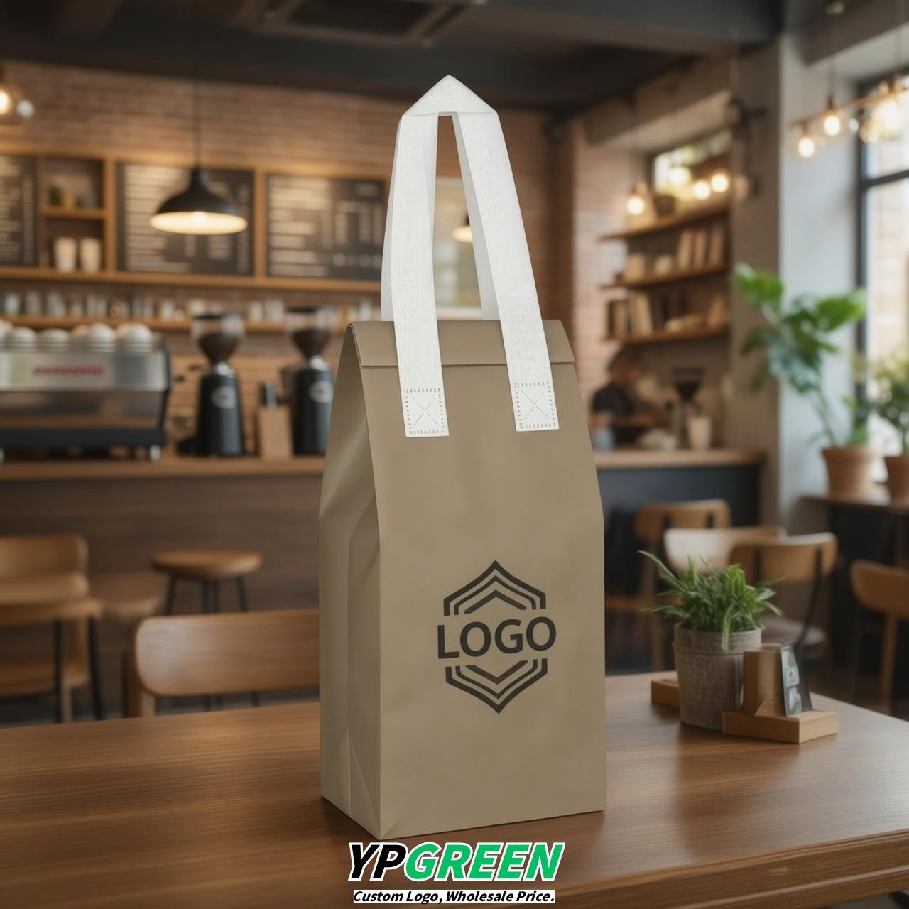 Taupe Individual insulated take away bags wholesale 11x4.7x3.9 inches Thermal Beverage Take Out Bags