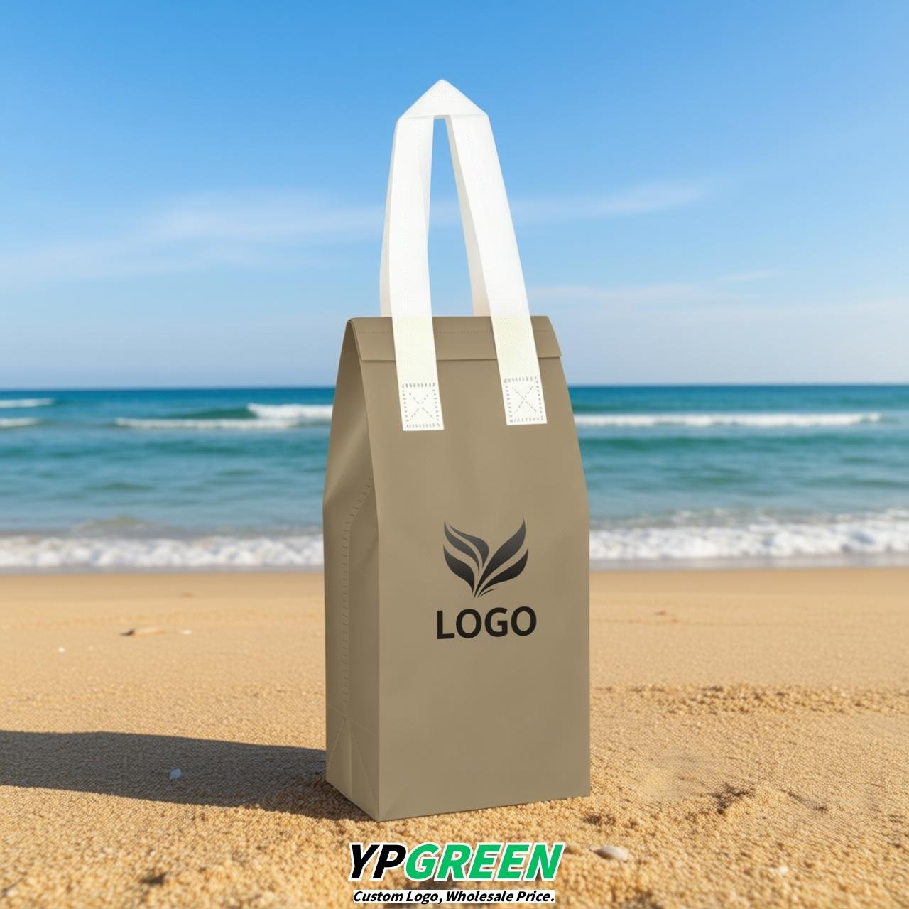 Taupe Individual insulated take away bags wholesale 11x4.7x3.9 inches Thermal Beverage Take Out Bags
