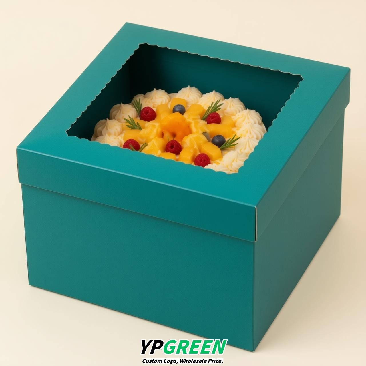 Teal 10 & 12 inches Tall Cake Box with Window - Square Cardboard Cake Box