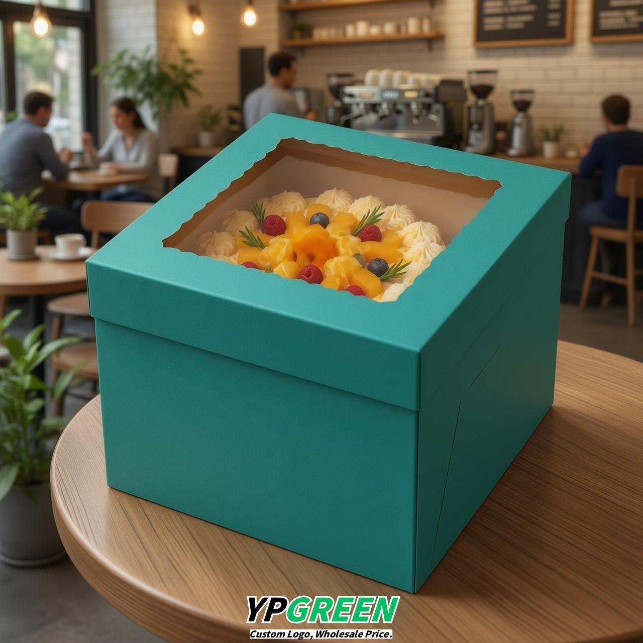 Teal 10 & 12 inches Tall Cake Box with Window - Square Cardboard Cake Box