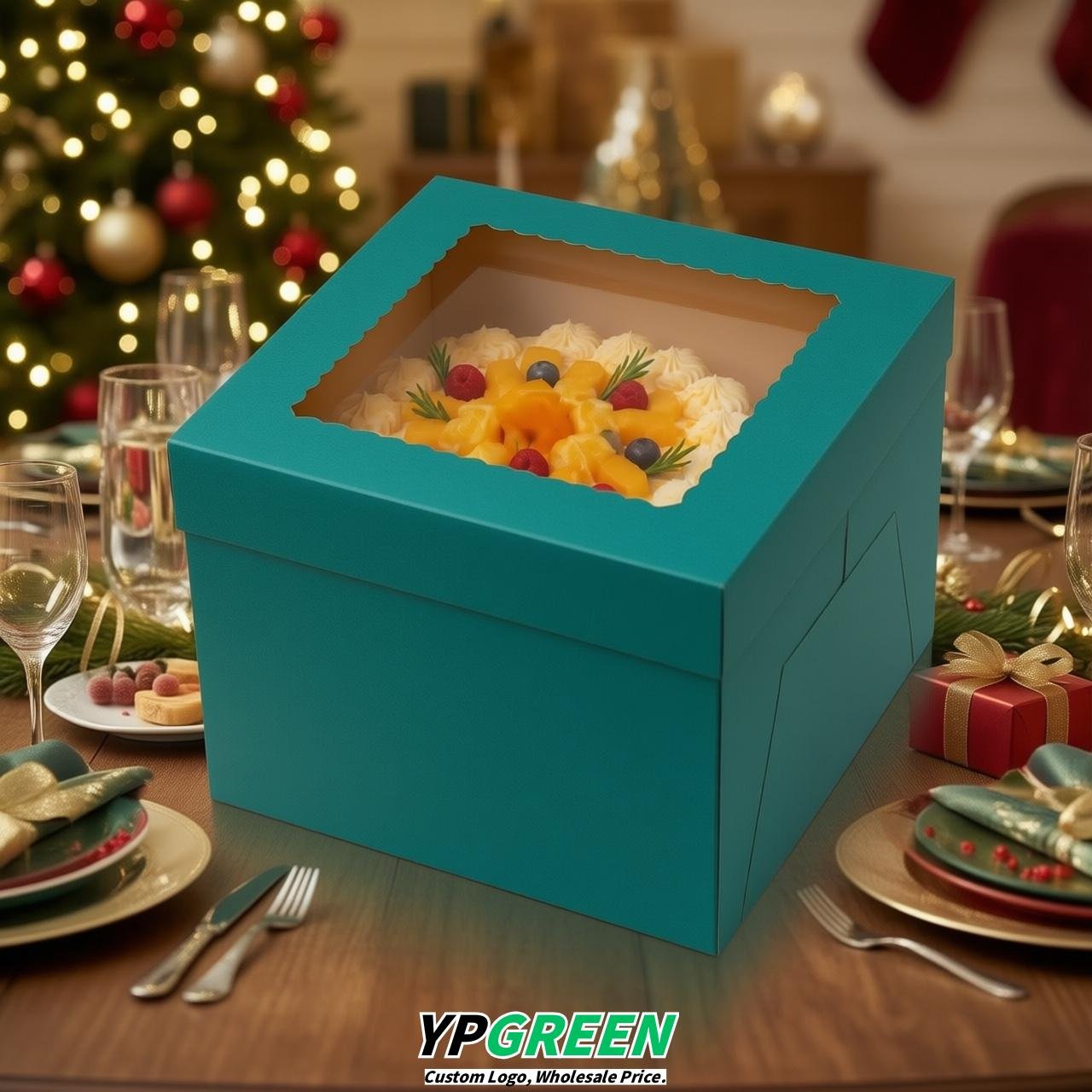 Teal 10 & 12 inches Tall Cake Box with Window - Square Cardboard Cake Box Teal 10 & 12 inches Tall Cake Box with Window - Square Cardboard Cake Box