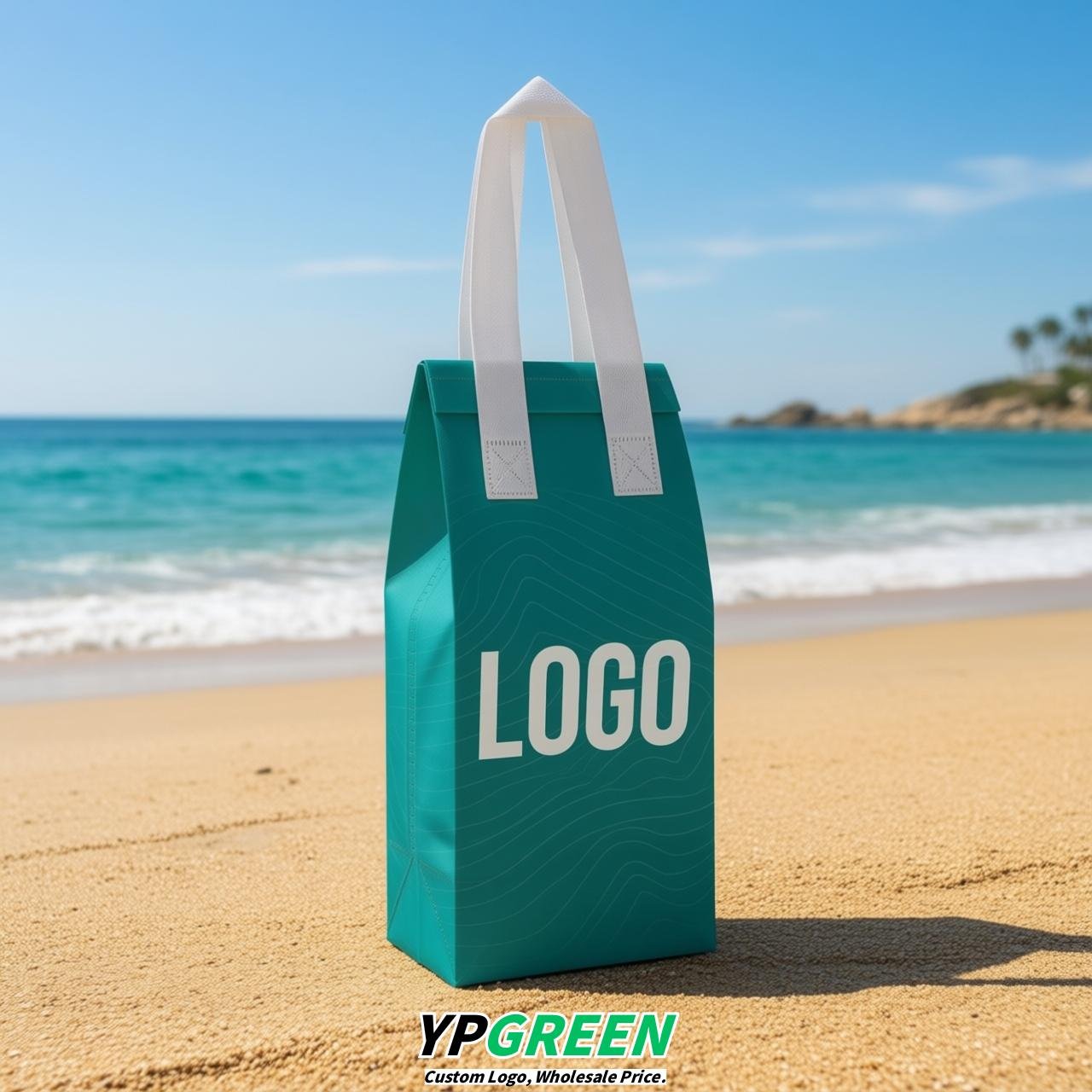 Teal Individual insulated take away bags wholesale 11x4.7x3.9 inches Thermal Beverage Take Out Bags