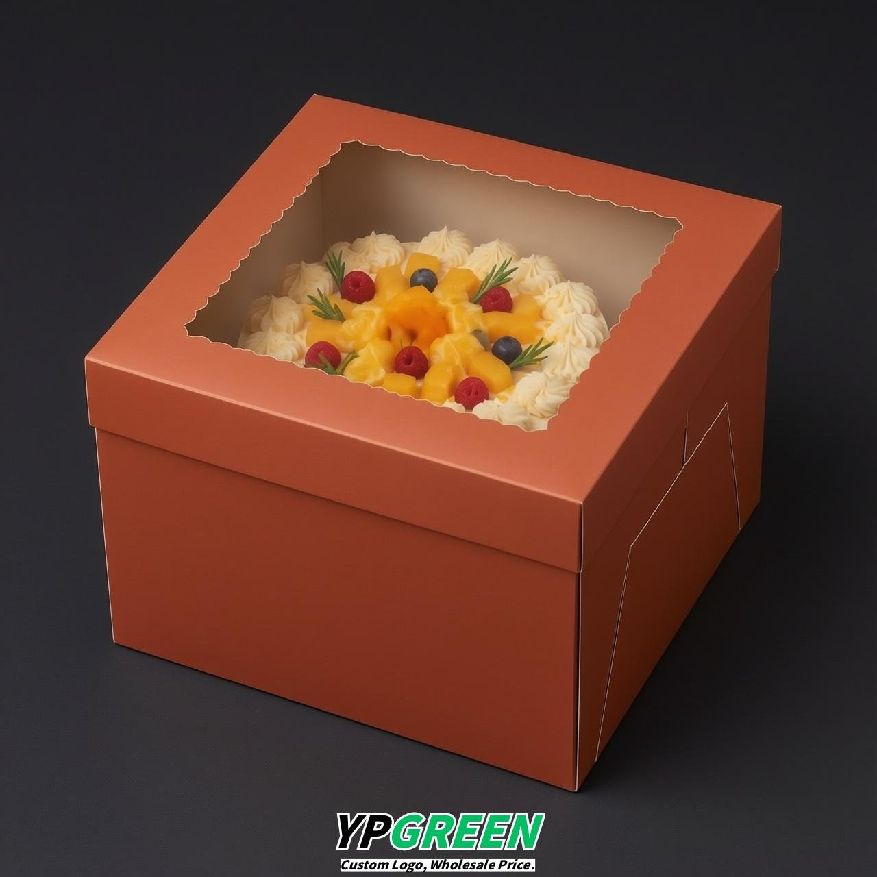 Terracotta 10 & 12 inches Tall Cake Box with Window - Square Cardboard Cake Box