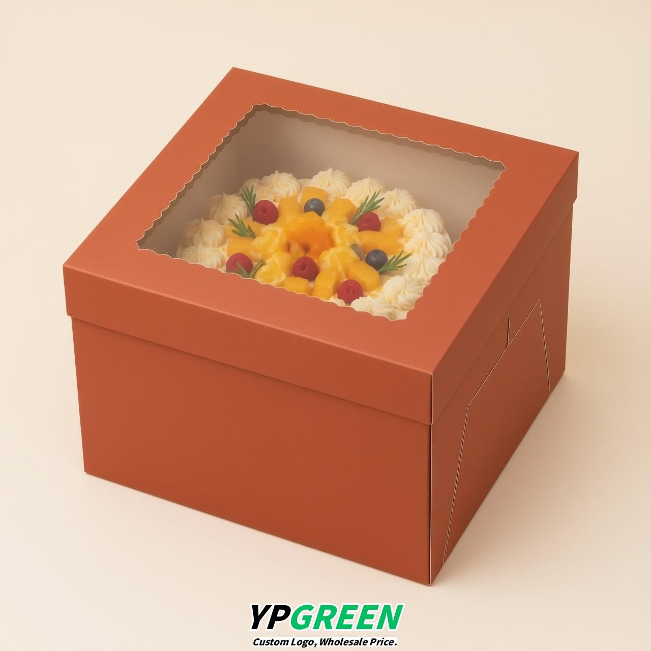 Terracotta 10 & 12 inches Tall Cake Box with Window - Square Cardboard Cake Box