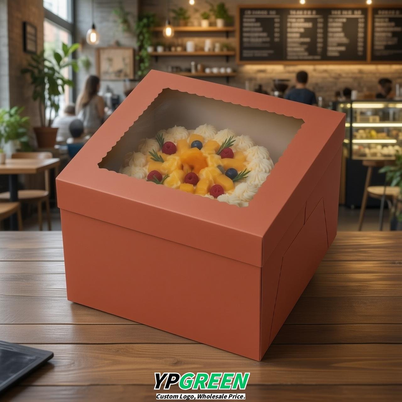 Terracotta 10 & 12 inches Tall Cake Box with Window - Square Cardboard Cake Box