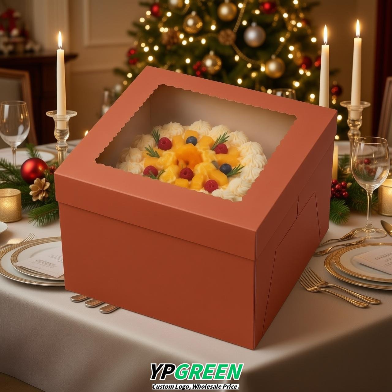 Terracotta 10 & 12 inches Tall Cake Box with Window - Square Cardboard Cake Box