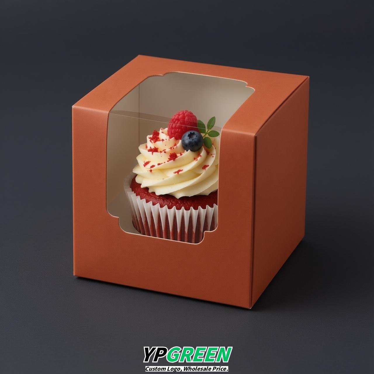 Terracotta Individual 3.5 inches Square Paper Cupcake Box Containers with Windows & Inserts