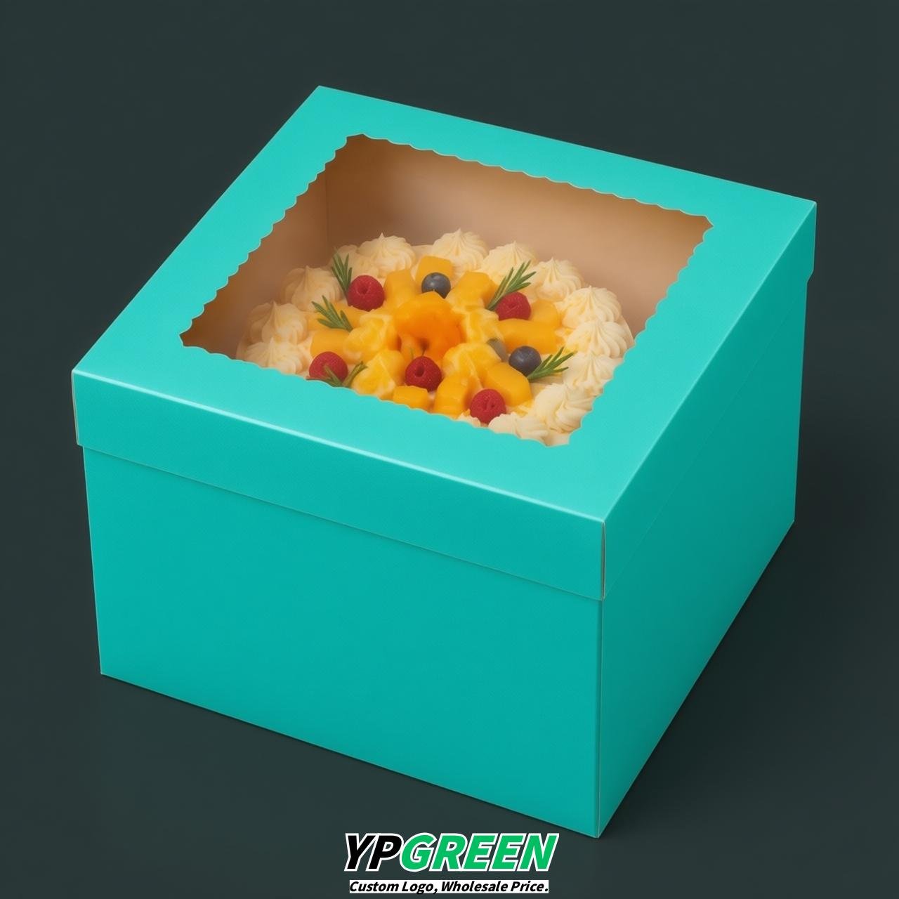 Turquoise 10 & 12 inches Tall Cake Box with Window - Square Cardboard Cake Box