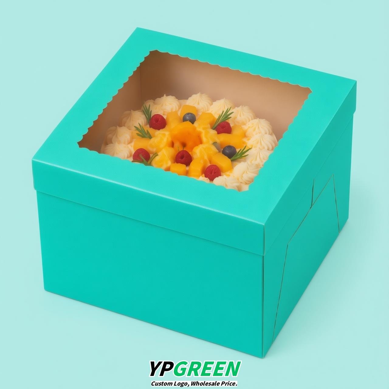 Turquoise 10 & 12 inches Tall Cake Box with Window - Square Cardboard Cake Box