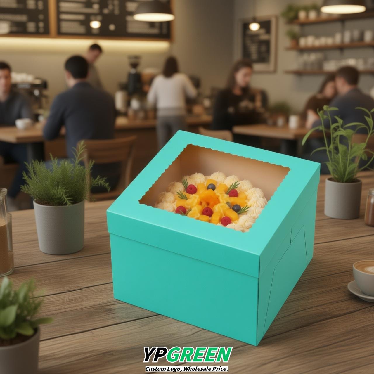 Turquoise 10 & 12 inches Tall Cake Box with Window - Square Cardboard Cake Box