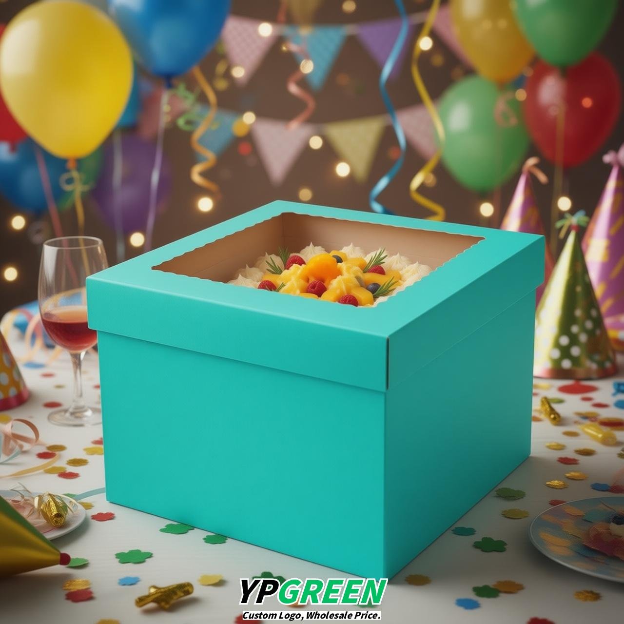 Turquoise 10 & 12 inches Tall Cake Box with Window - Square Cardboard Cake Box