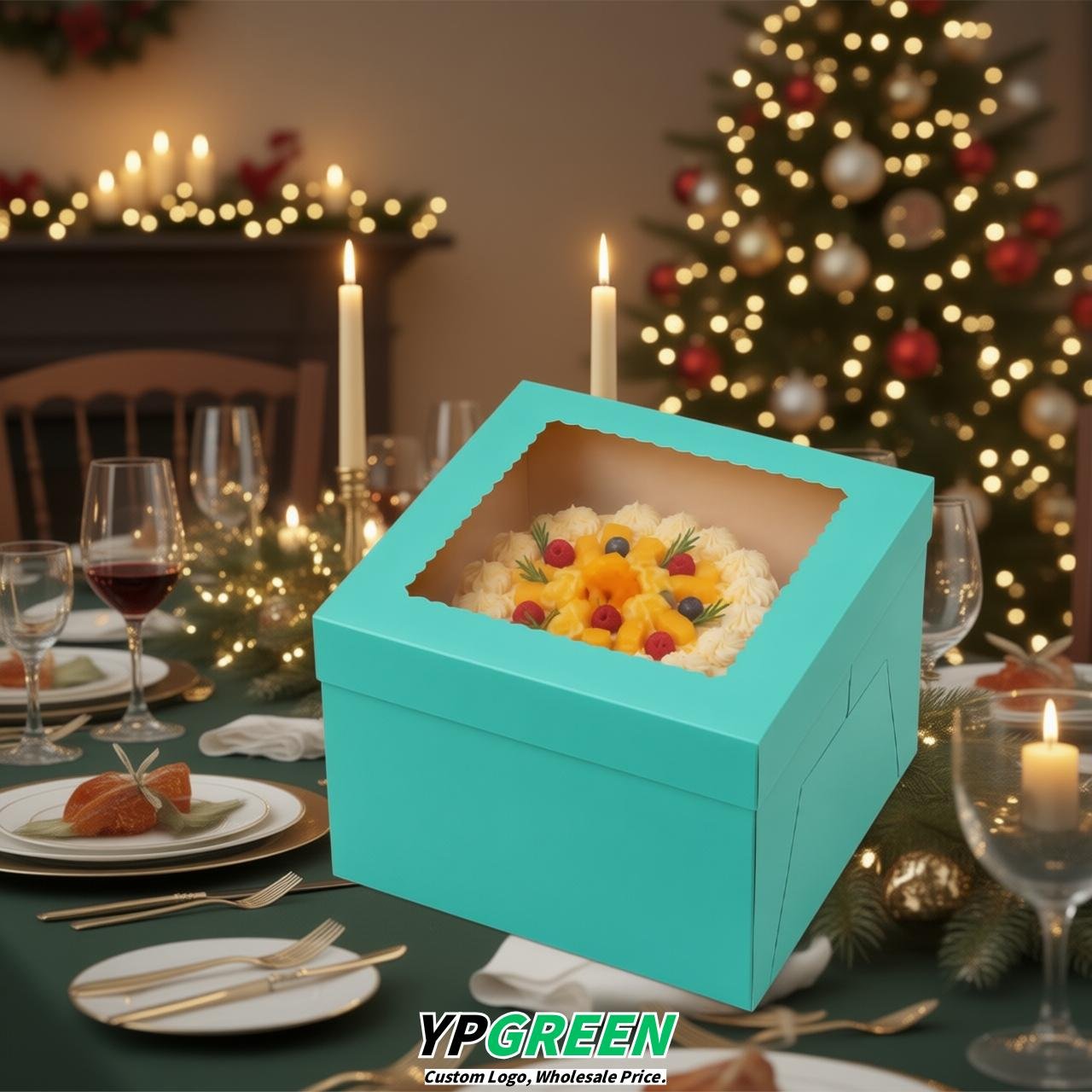 Turquoise 10 & 12 inches Tall Cake Box with Window - Square Cardboard Cake Box Turquoise 10 & 12 inches Tall Cake Box with Window - Square Cardboard Cake Box