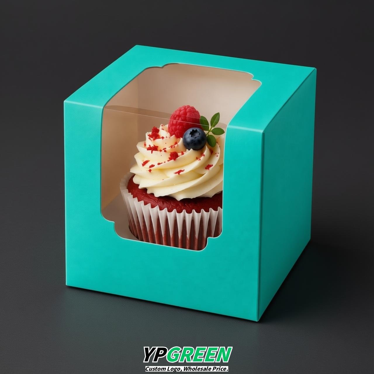 Turquoise Individual 3.5 inches Square Paper Cupcake Box Containers with Windows & Inserts