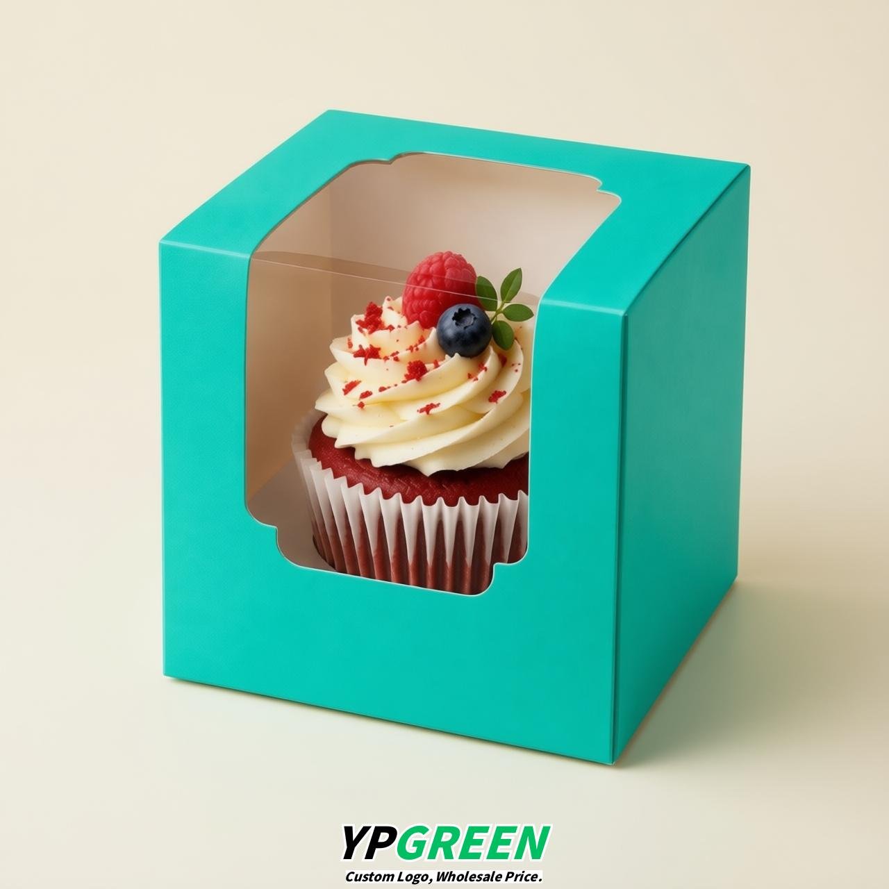 Turquoise Individual 3.5 inches Square Paper Cupcake Box Containers with Windows & Inserts