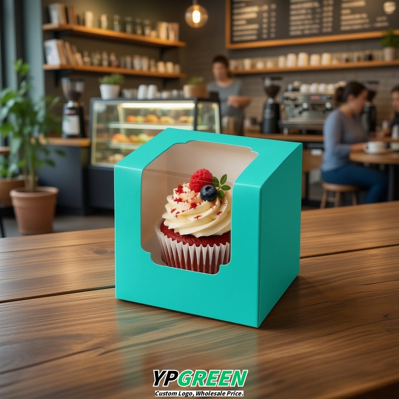 Turquoise Individual 3.5 inches Square Paper Cupcake Box Containers with Windows & Inserts