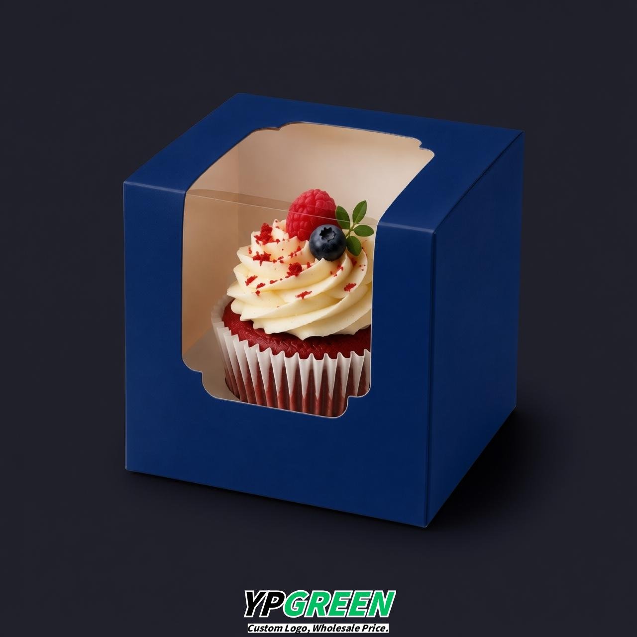 Ultramarine Individual 3.5 inches Square Paper Cupcake Box Containers with Windows & Inserts