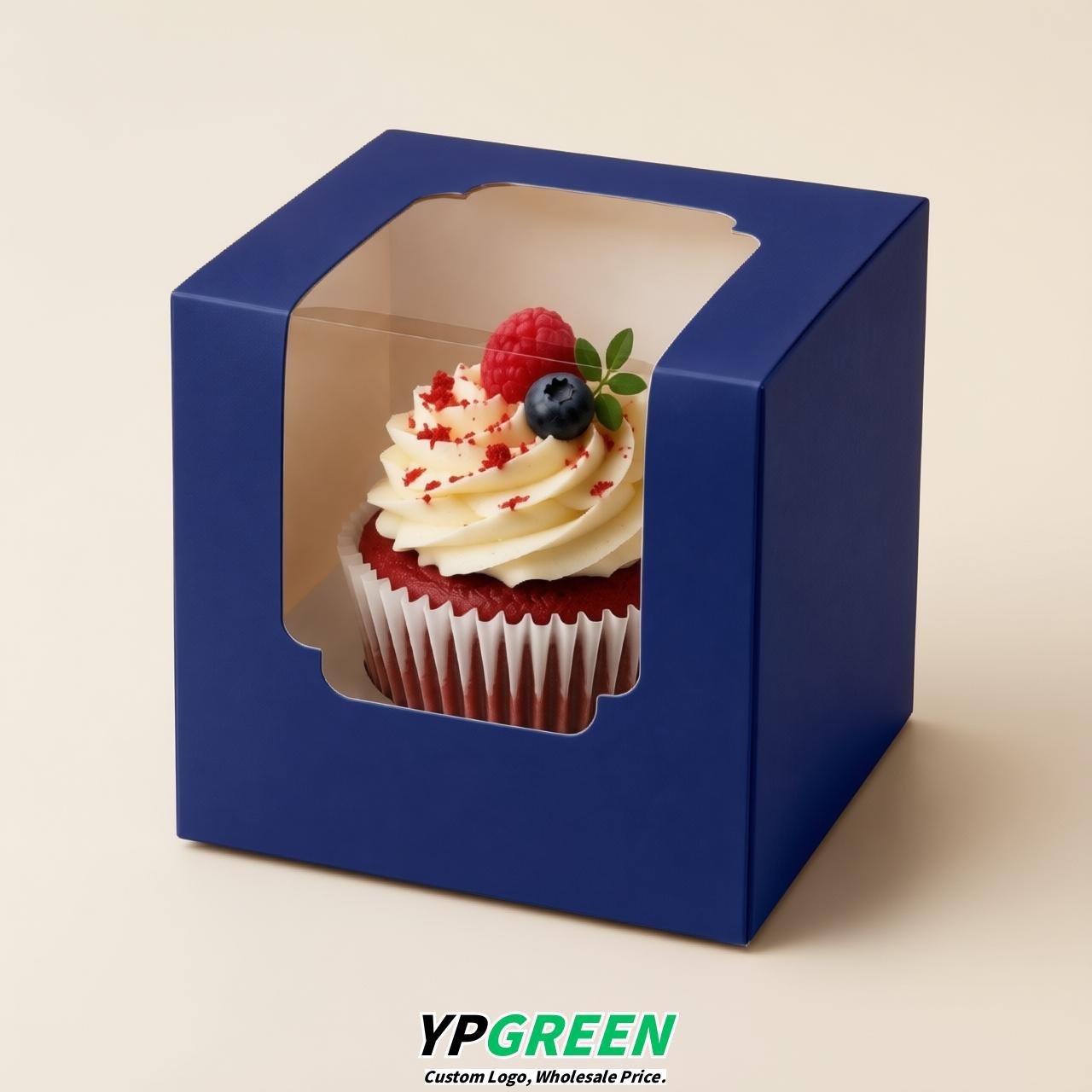 Ultramarine Individual 3.5 inches Square Paper Cupcake Box Containers with Windows & Inserts