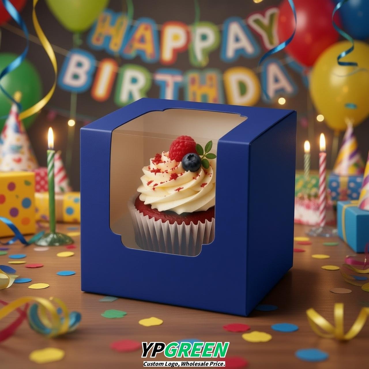Ultramarine Individual 3.5 inches Square Paper Cupcake Box Containers with Windows & Inserts