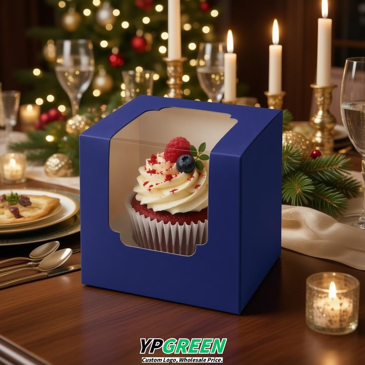 Ultramarine Individual 3.5 inches Square Paper Cupcake Box Containers with Windows & Inserts Ultramarine Individual 3.5 inches Square Paper Cupcake Box Containers with Windows & Inserts