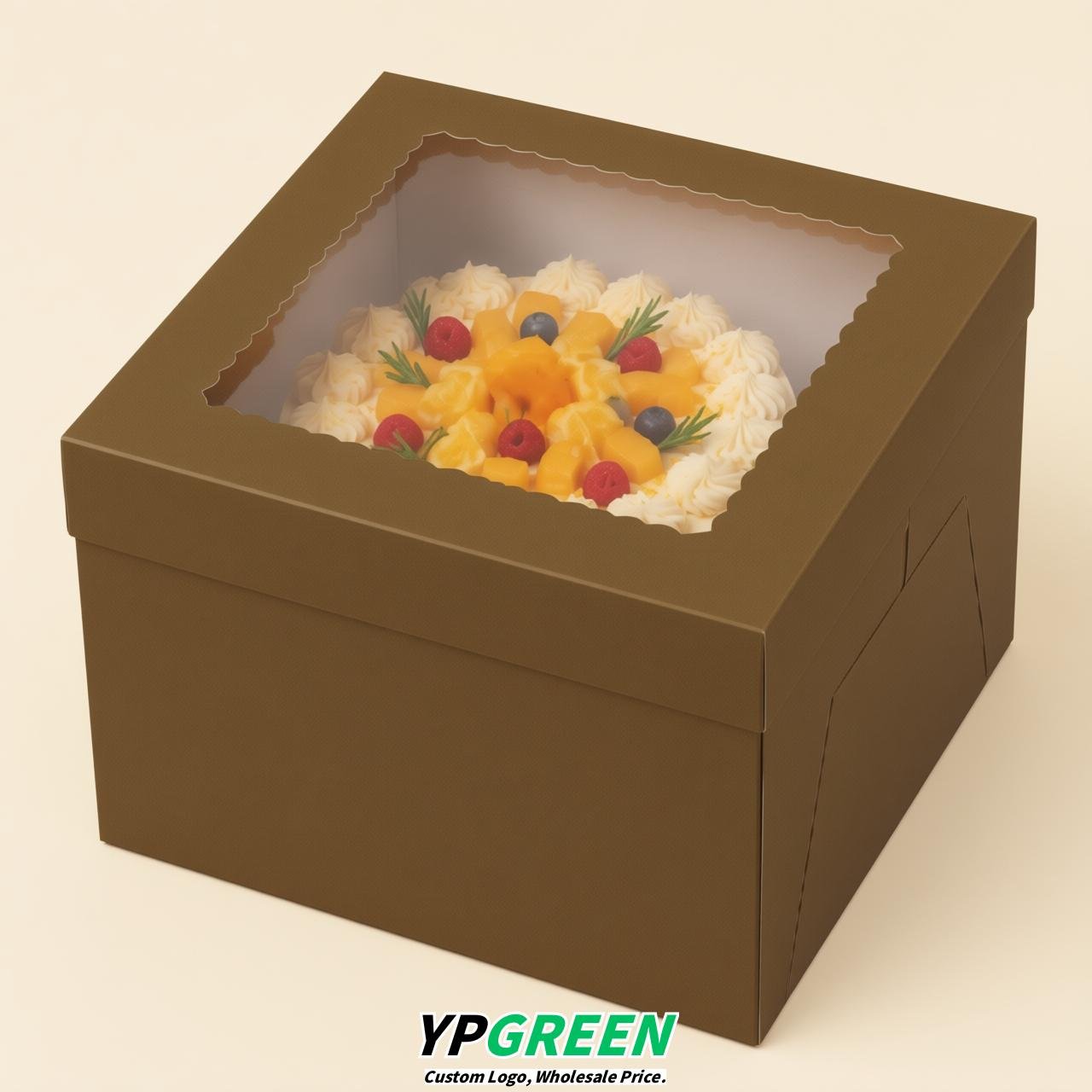Umber 10 & 12 inches Tall Cake Box with Window - Square Cardboard Cake Box