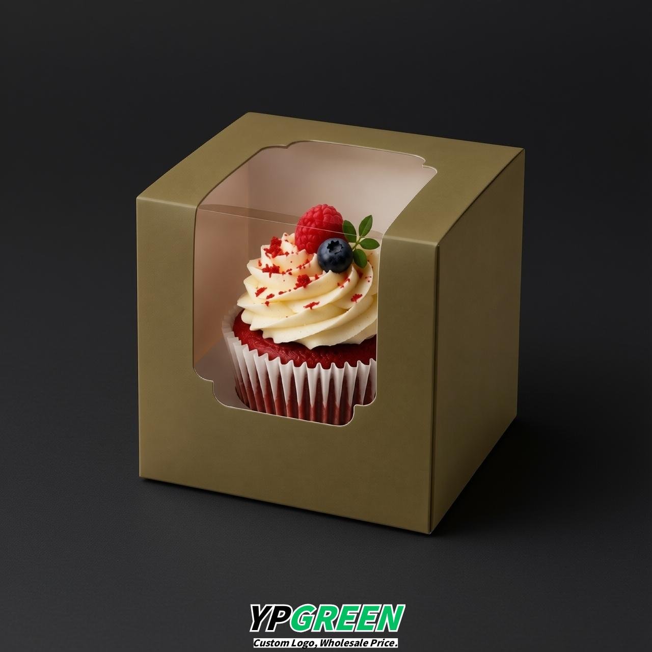Umber Individual 3.5 inches Square Paper Cupcake Box Containers with Windows & Inserts