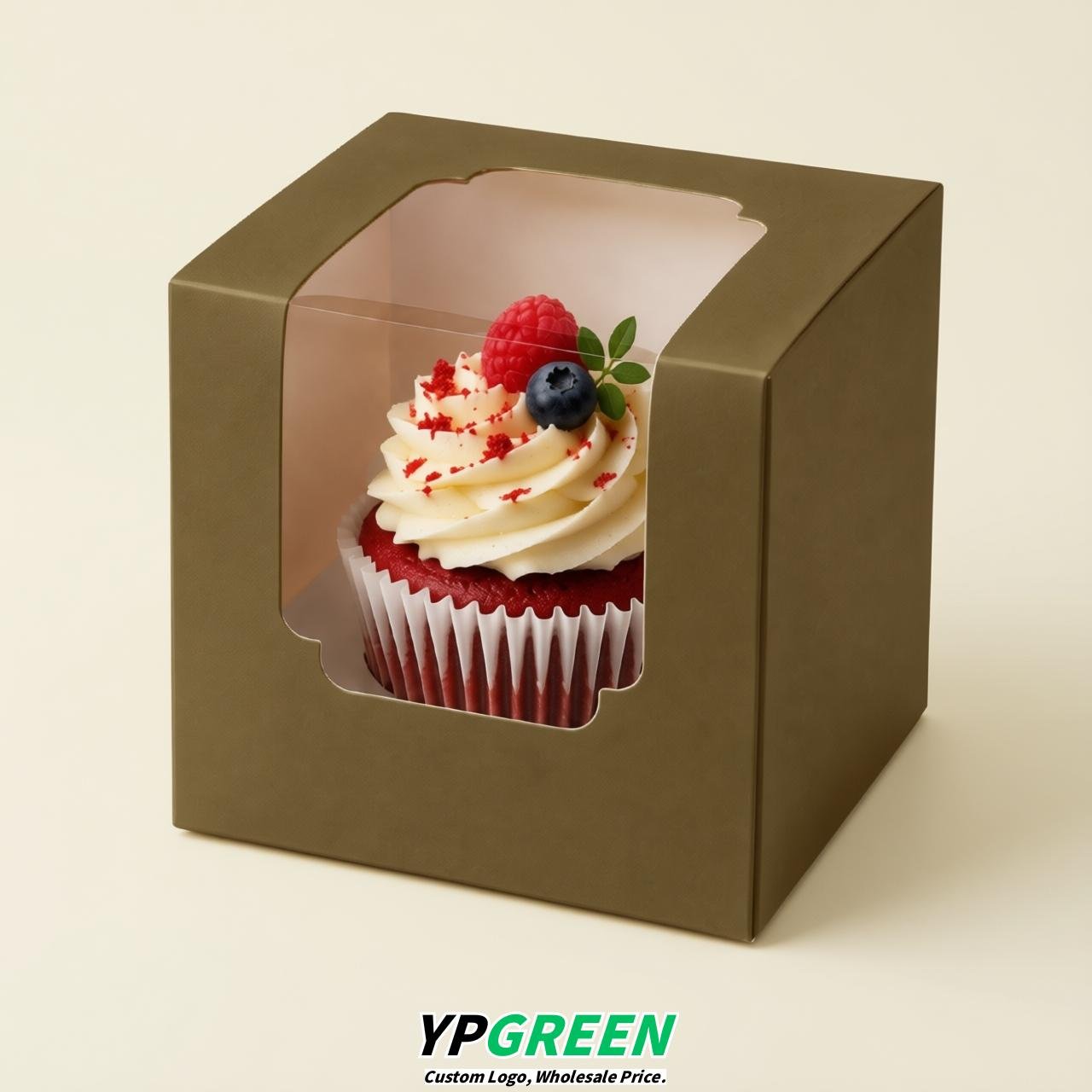 Umber Individual 3.5 inches Square Paper Cupcake Box Containers with Windows & Inserts