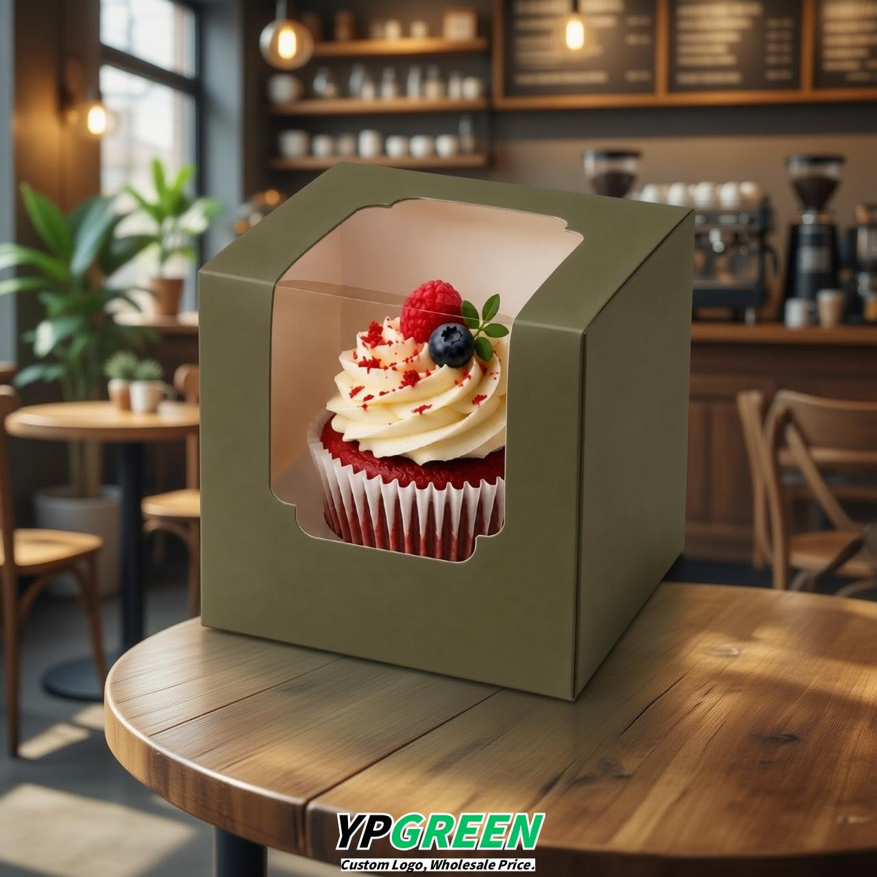 Umber Individual 3.5 inches Square Paper Cupcake Box Containers with Windows & Inserts
