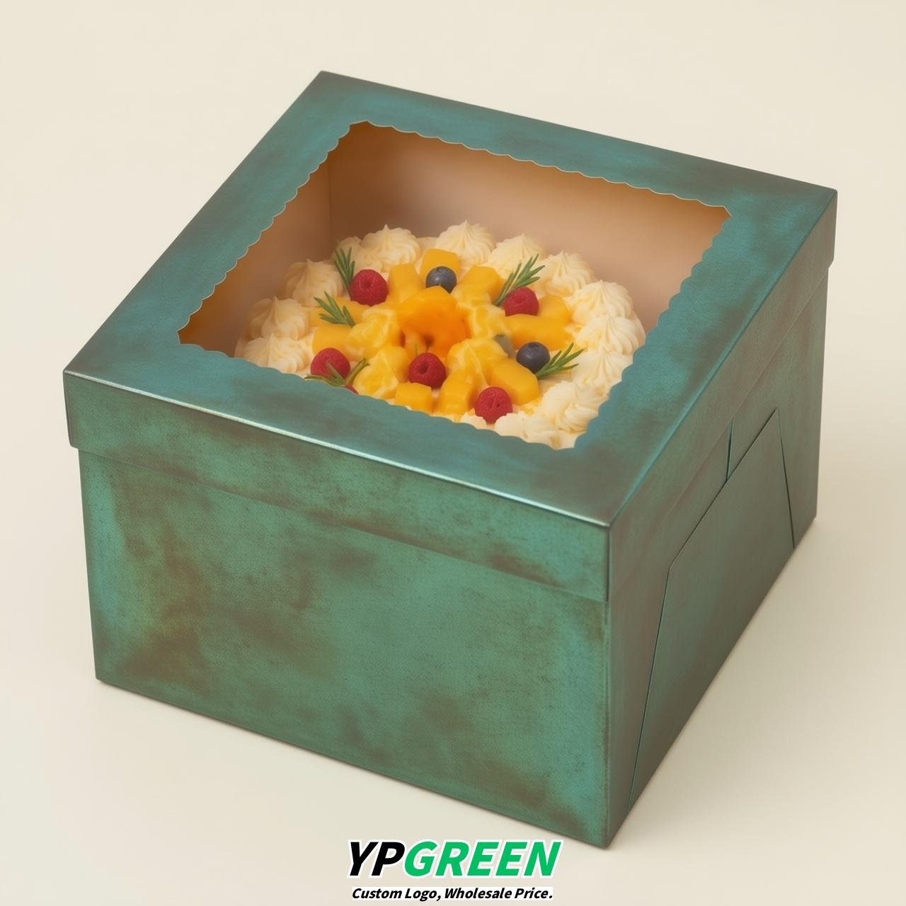 Verdigris 10 & 12 inches Tall Cake Box with Window - Square Cardboard Cake Box