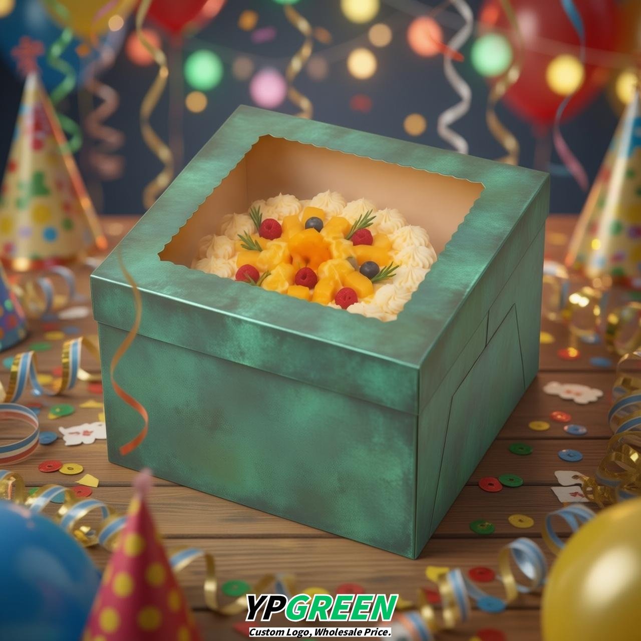 Verdigris 10 & 12 inches Tall Cake Box with Window - Square Cardboard Cake Box