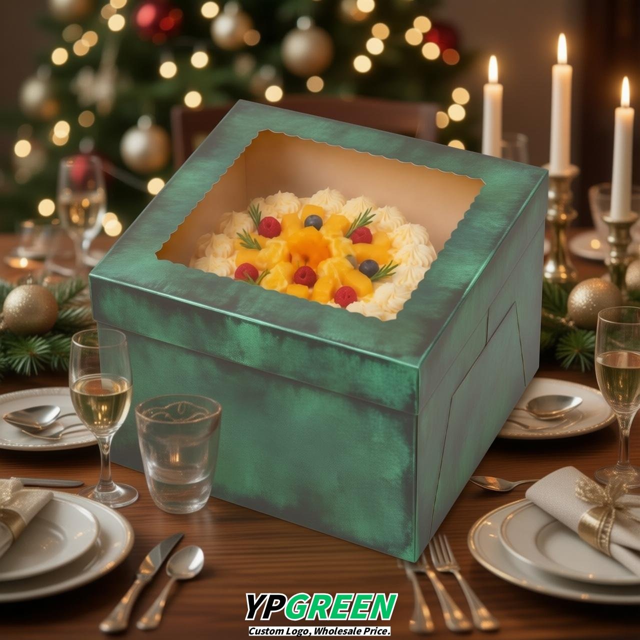 Verdigris 10 & 12 inches Tall Cake Box with Window - Square Cardboard Cake Box