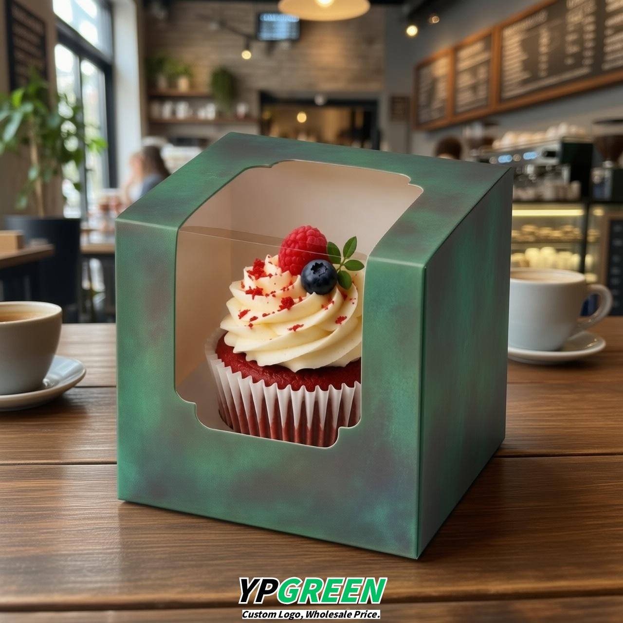 Verdigris Individual 3.5 inches Square Paper Cupcake Box Containers with Windows & Inserts