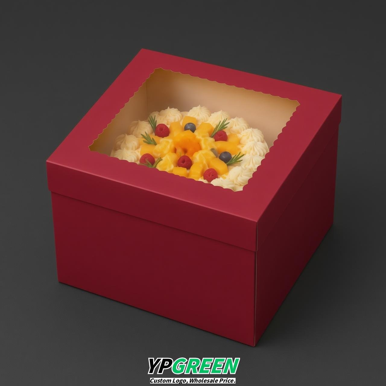 Vermilion 10 & 12 inches Tall Cake Box with Window - Square Cardboard Cake Box