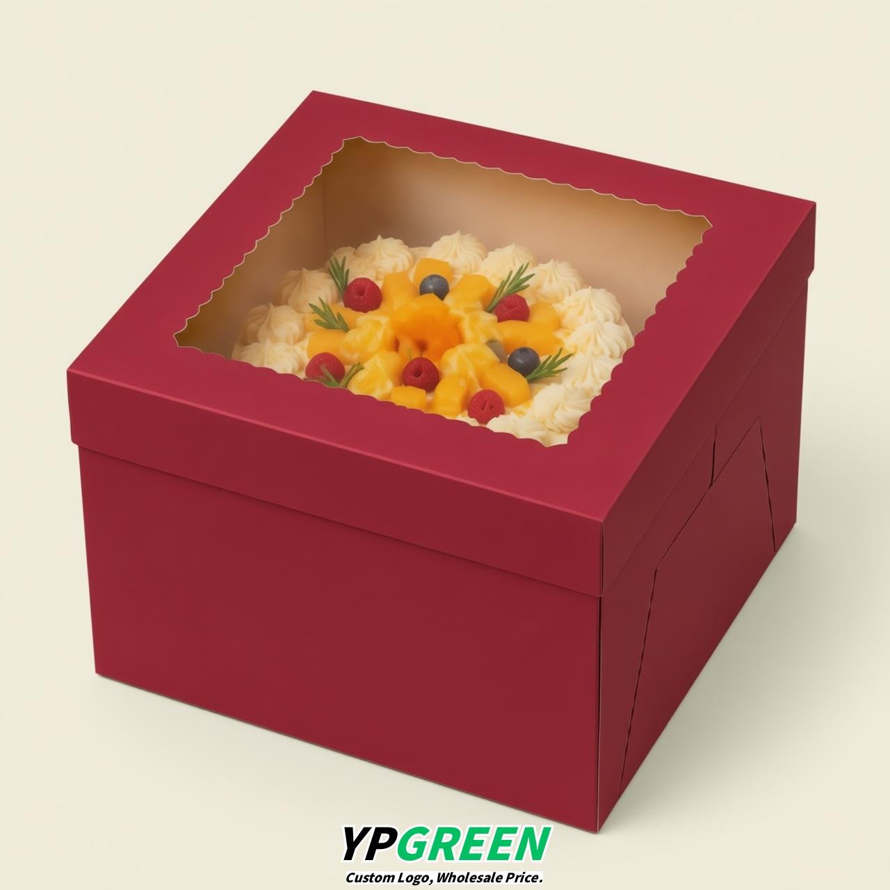 Vermilion 10 & 12 inches Tall Cake Box with Window - Square Cardboard Cake Box