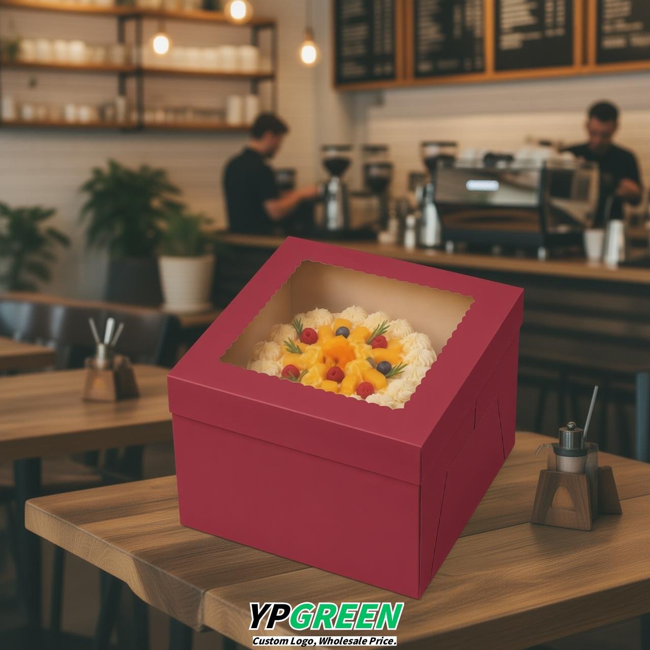Vermilion 10 & 12 inches Tall Cake Box with Window - Square Cardboard Cake Box
