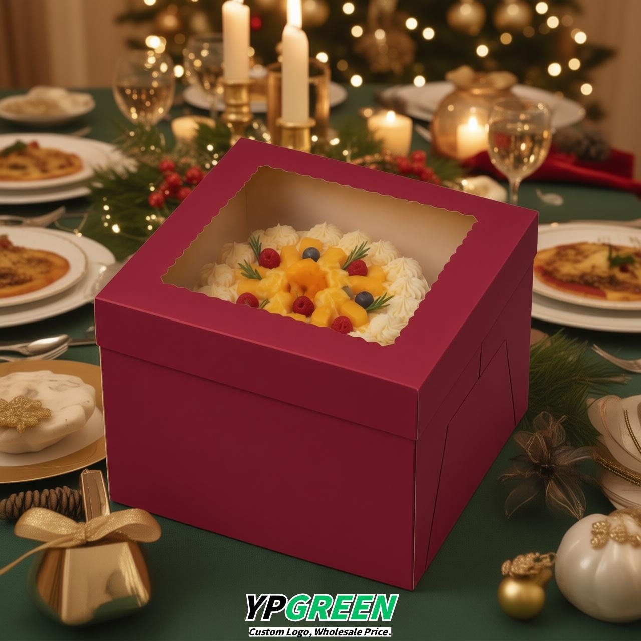 Vermilion 10 & 12 inches Tall Cake Box with Window - Square Cardboard Cake Box Vermilion 10 & 12 inches Tall Cake Box with Window - Square Cardboard Cake Box